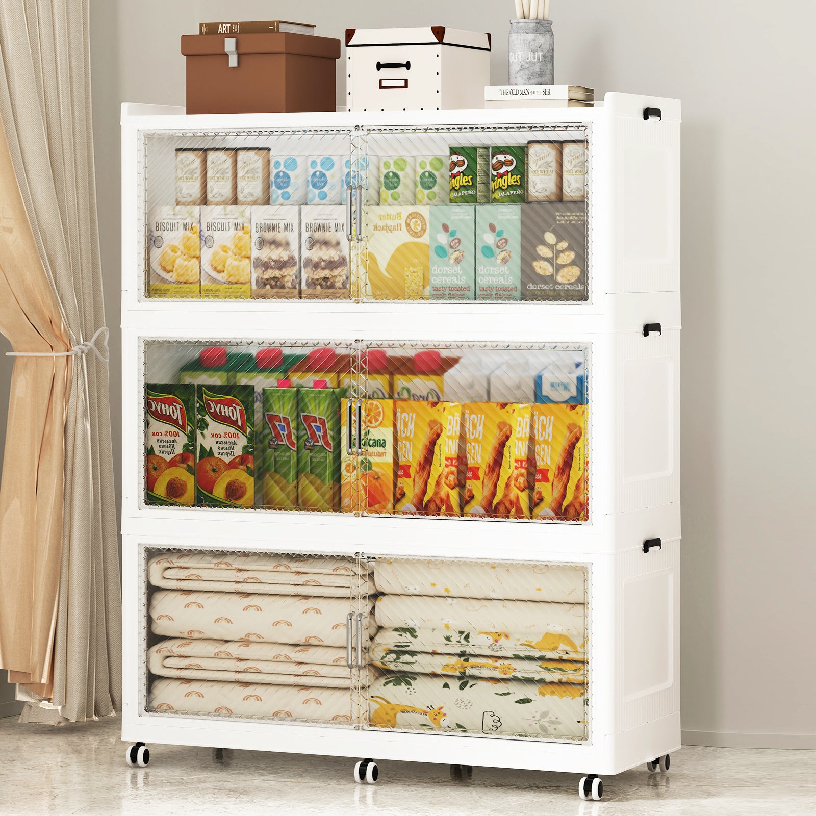 SAILUN Large Stackable Storage Bins with Doors for Blanket, Pillow, Clothing, Space-Saving Tower