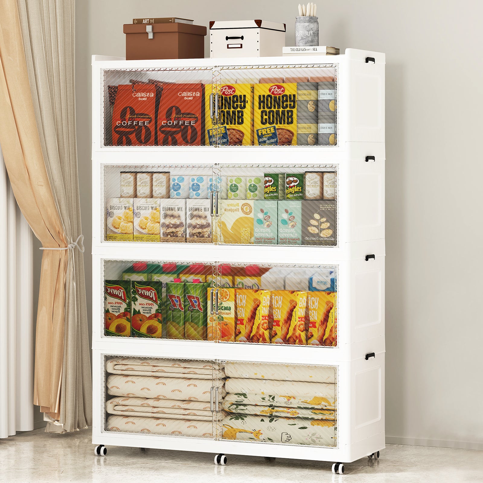 SAILUN Large Stackable Storage Bins with Doors for Blanket, Pillow, Clothing, Space-Saving Tower