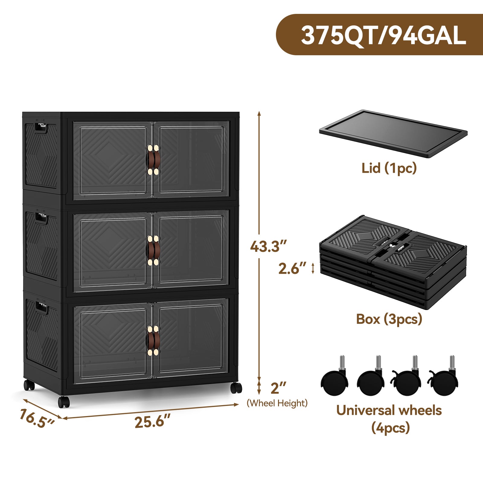 Heavy-Duty Collapsible & Stackable Storage Bins with Door & a Lid,Perfect for Blanket Storage, Pillow Organizer, Bedroom Closet & Living Room, Black