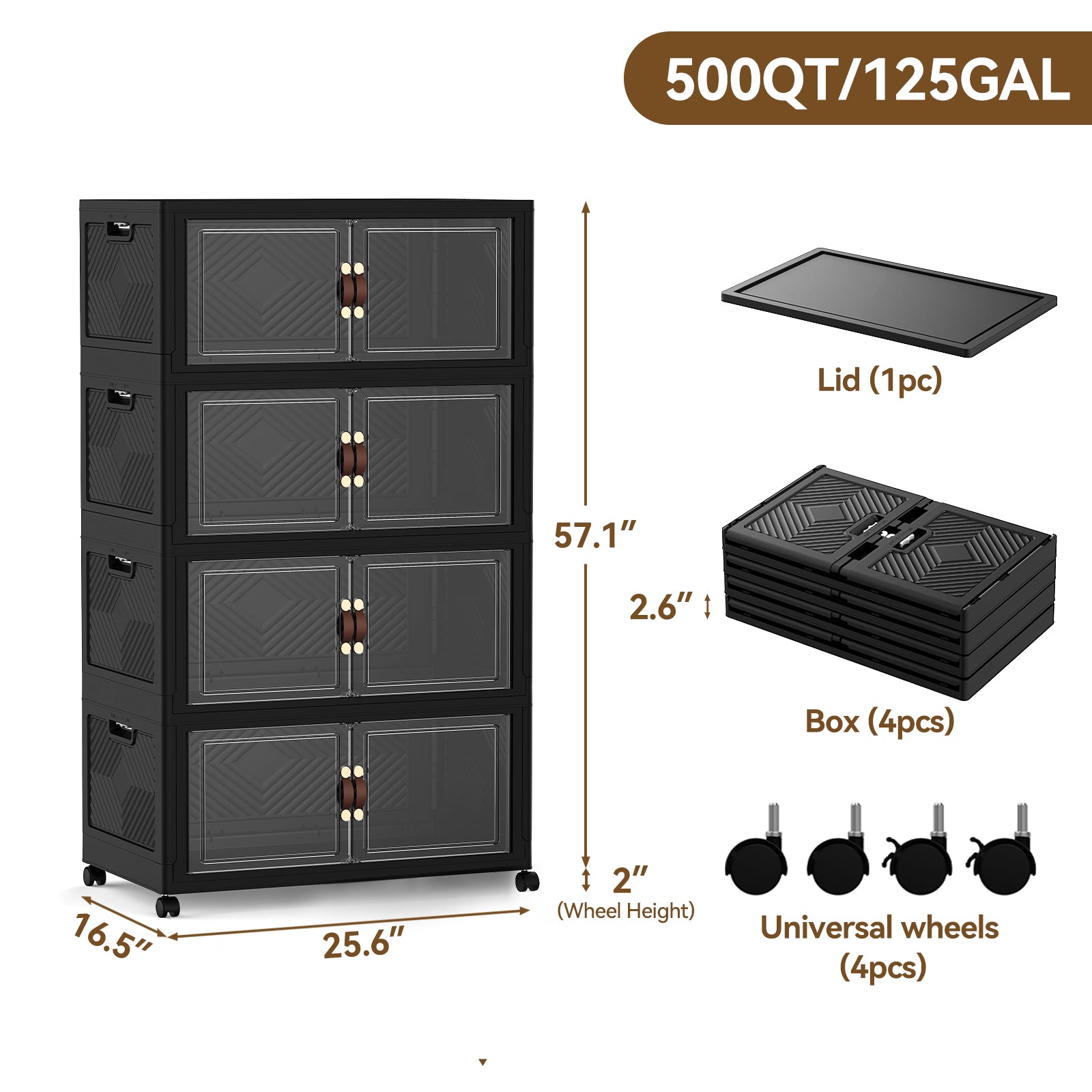 Heavy-Duty Collapsible & Stackable Storage Bins with Door & a Lid,Perfect for Blanket Storage, Pillow Organizer, Bedroom Closet & Living Room, Black
