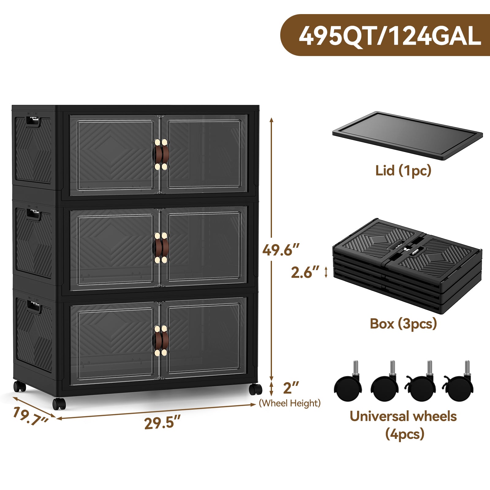 Heavy-Duty Collapsible & Stackable Storage Bins with Door & a Lid,Perfect for Blanket Storage, Pillow Organizer, Bedroom Closet & Living Room, Black