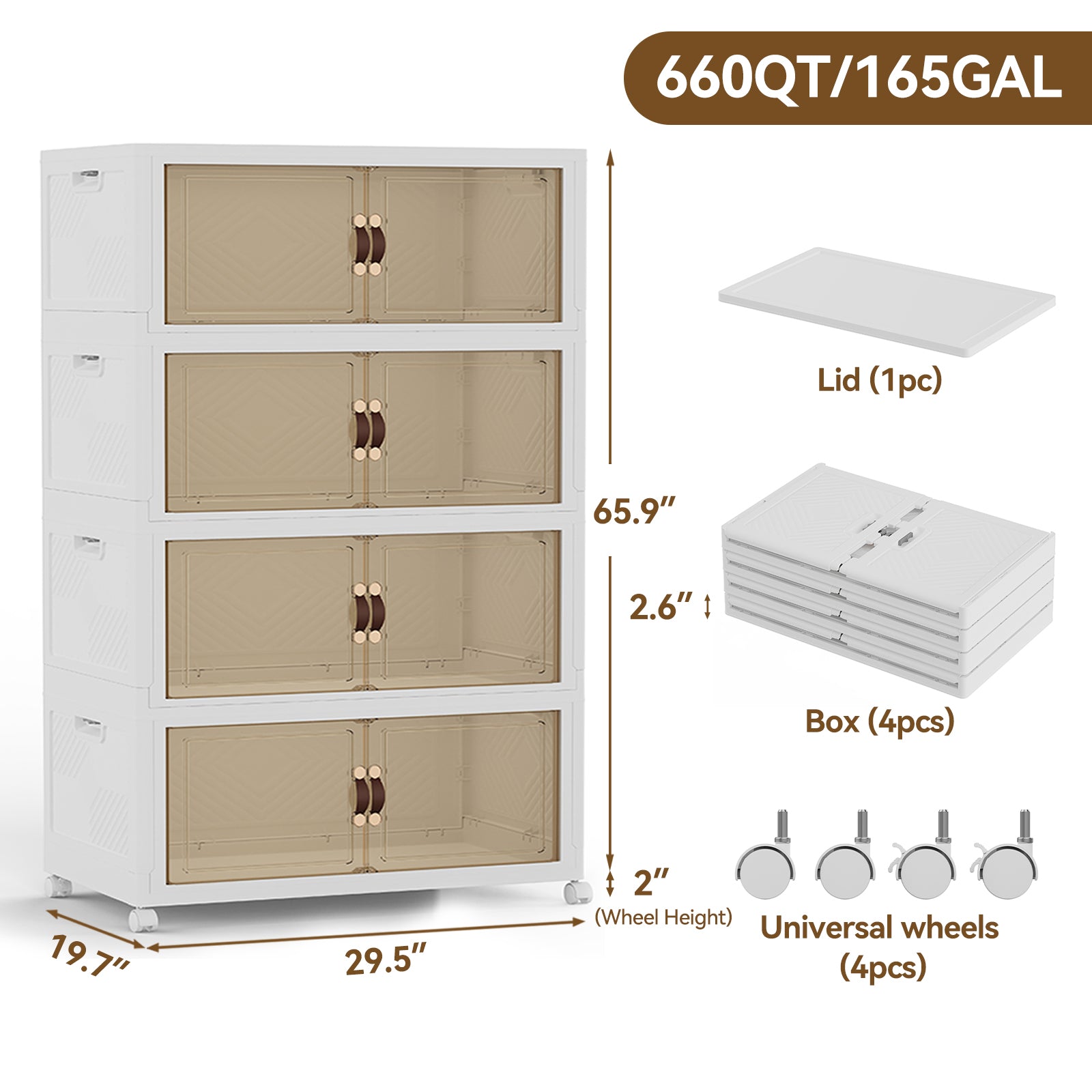 Heavy-Duty Collapsible & Stackable Storage Bins with Door & a Lid,Perfect for Blanket Storage, Pillow Organizer, Bedroom Closet & Living Room, White