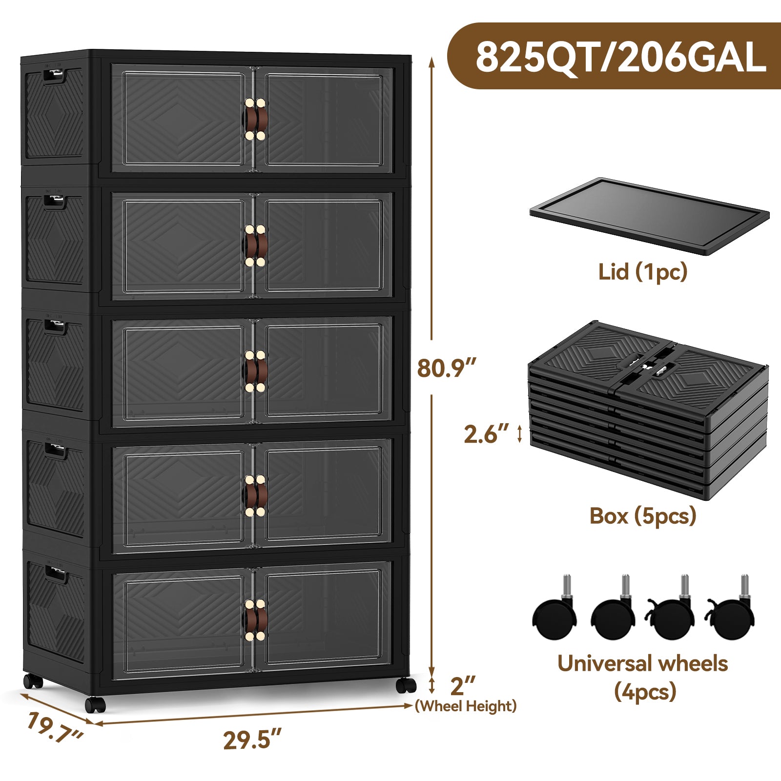 Heavy-Duty Collapsible & Stackable Storage Bins with Door & a Lid,Perfect for Blanket Storage, Pillow Organizer, Bedroom Closet & Living Room, Black