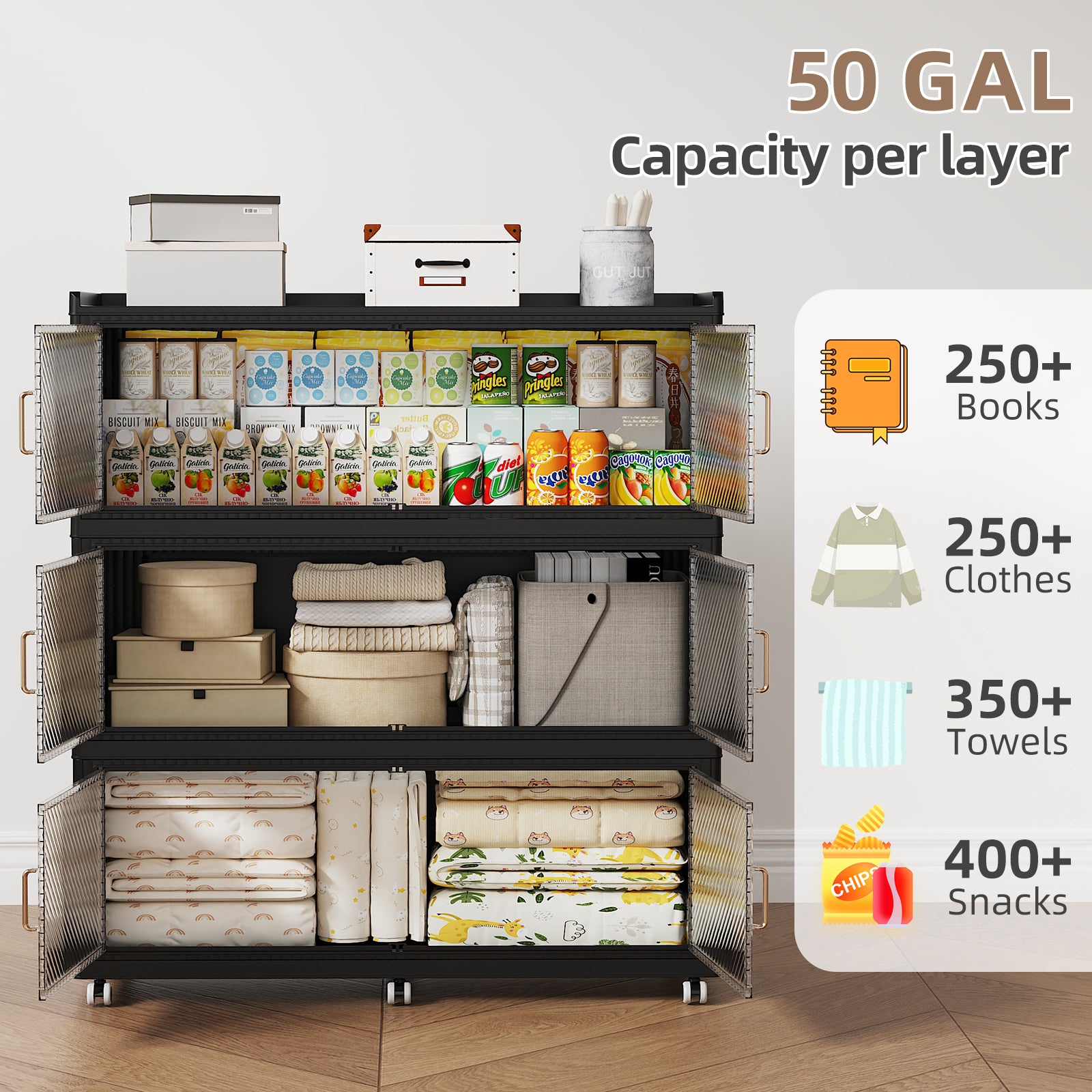 SAILUN Large Stackable Storage Bins with Doors for Blanket, Pillow, Clothing, Space-Saving Tower