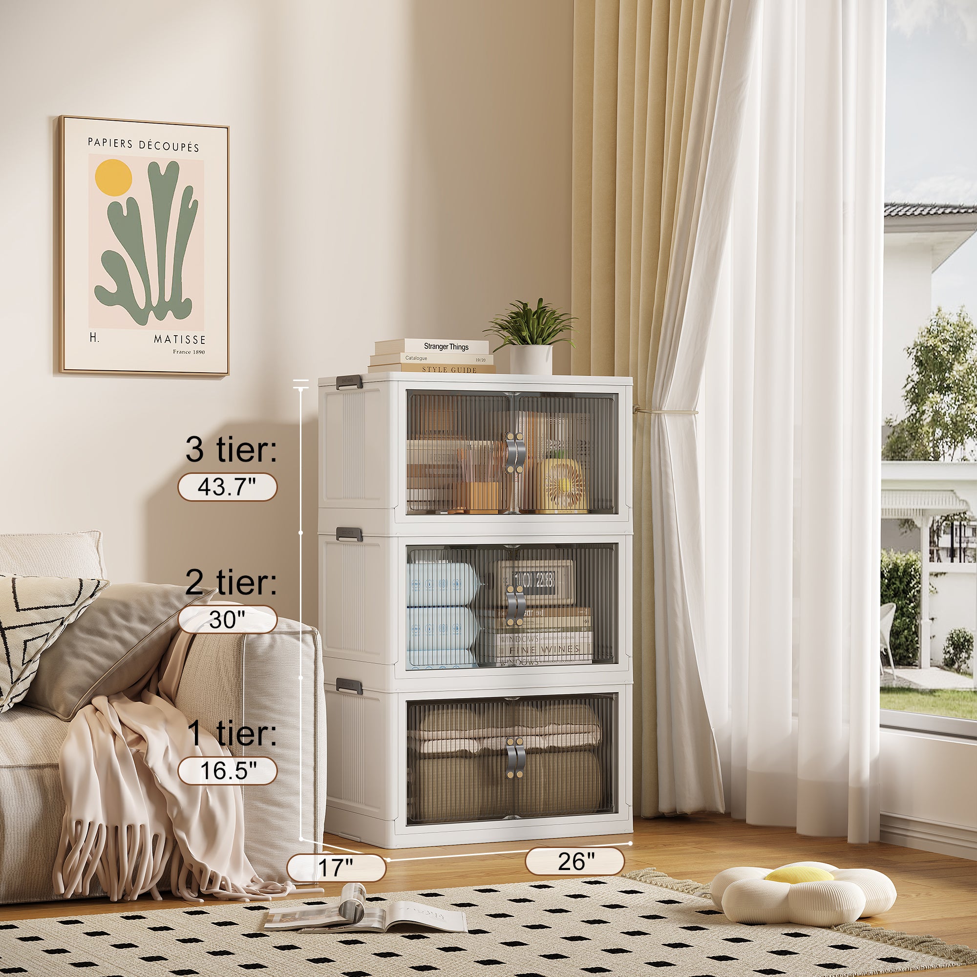 Collapsible & Stackable Storage Bins with Door & a Lid,Perfect for Blanket Storage, Pillow Organizer, Bedroom Closet & Living Room, White