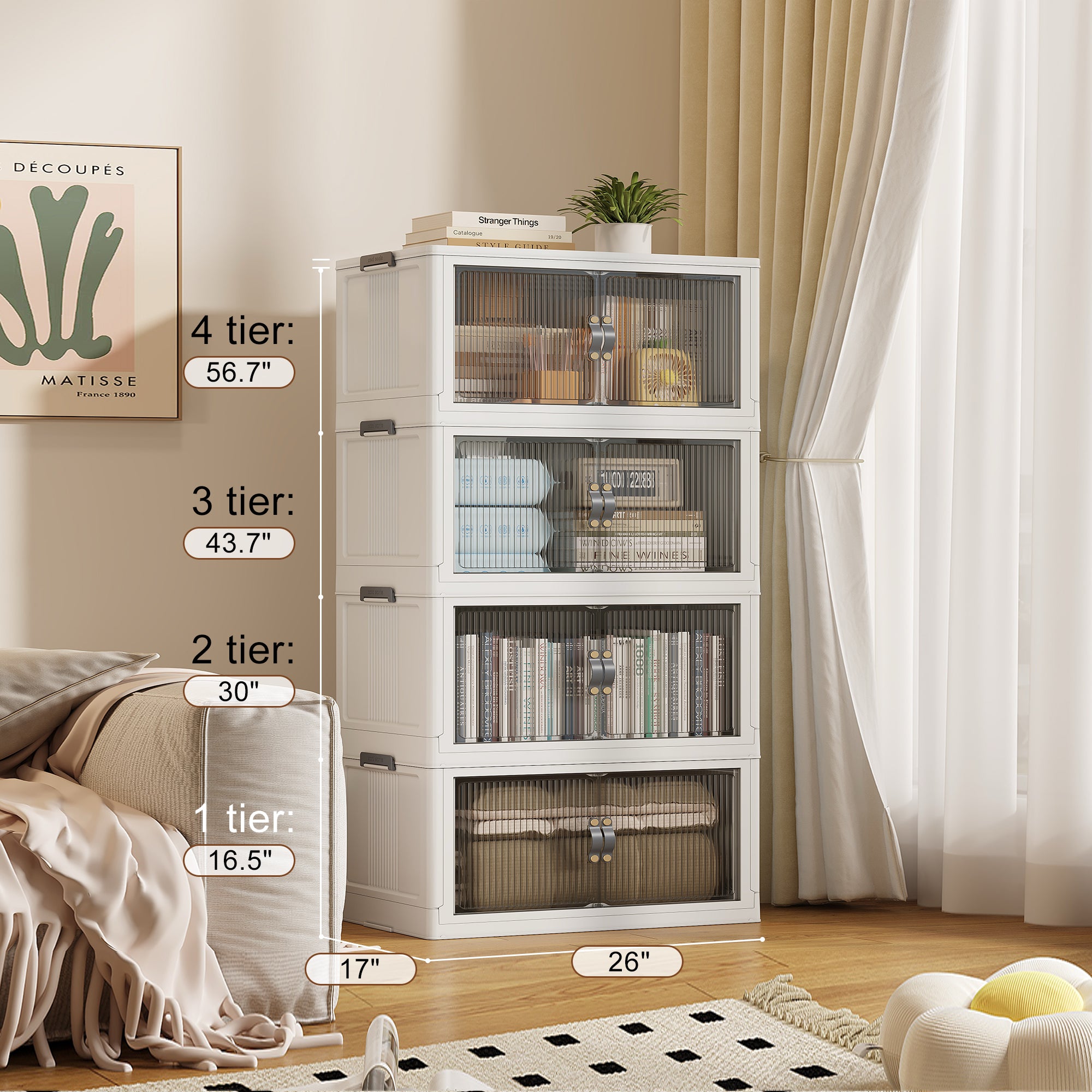Collapsible & Stackable Storage Bins with Door & a Lid,Perfect for Blanket Storage, Pillow Organizer, Bedroom Closet & Living Room, White