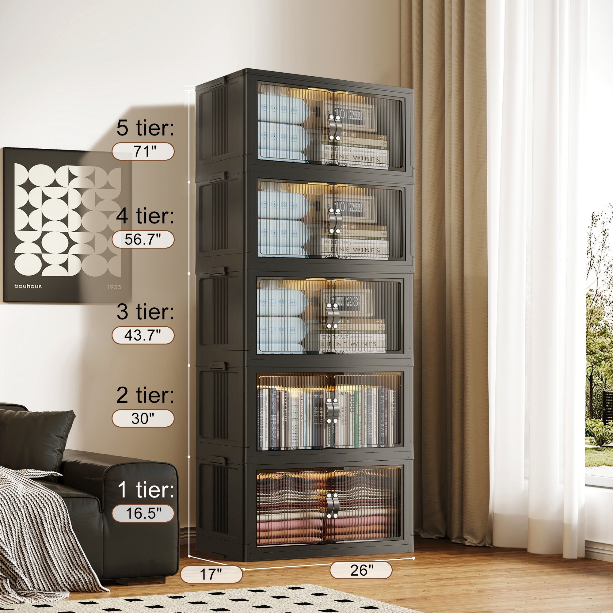 Collapsible & Stackable Storage Bins with Door & a Lid,Perfect for Blanket Storage, Pillow Organizer, Bedroom Closet & Living Room, Black
