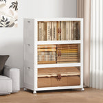 Heavy-Duty Collapsible & Stackable Storage Bins with Door & a Lid,Perfect for Blanket Storage, Pillow Organizer, Bedroom Closet & Living Room, White