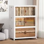 Heavy-Duty Collapsible & Stackable Storage Bins with Door & a Lid,Perfect for Blanket Storage, Pillow Organizer, Bedroom Closet & Living Room, White