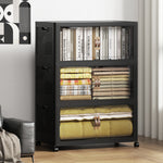 Heavy-Duty Collapsible & Stackable Storage Bins with Door & a Lid,Perfect for Blanket Storage, Pillow Organizer, Bedroom Closet & Living Room, Black