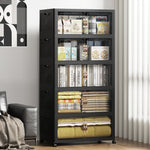 Heavy-Duty Collapsible & Stackable Storage Bins with Door & a Lid,Perfect for Blanket Storage, Pillow Organizer, Bedroom Closet & Living Room, Black